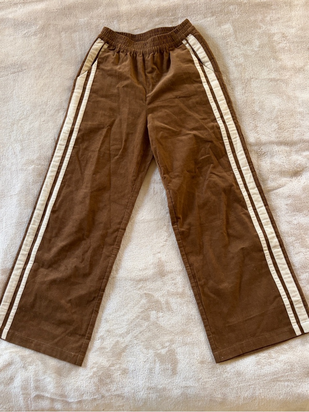 Women’s Brown Corduroy Track Pants with Cream Side Stripes
